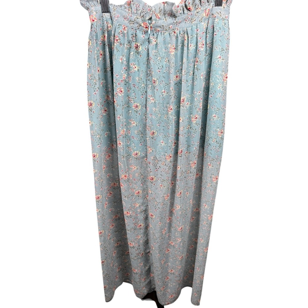 Paper Crane Floral Maxi Skirt Boho Blue Pink Waist 27" Long Flowy